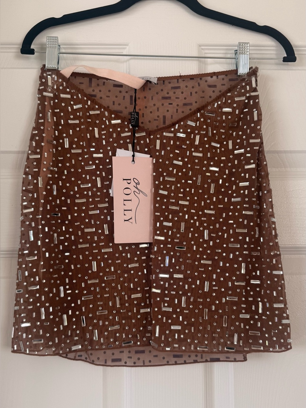 Oh Polly Brown Mini Skirt with Silver Bead Embellishment